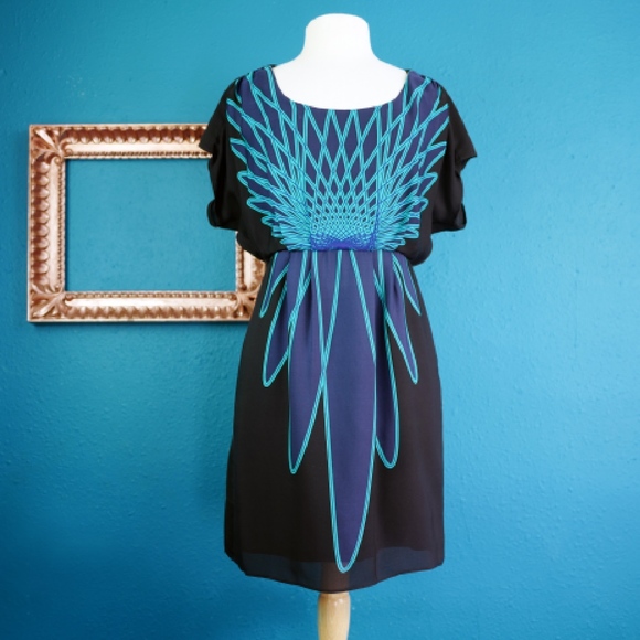 Tibi Dresses & Skirts - Tibi Escalier silk dress, black, blue & teal sz 6